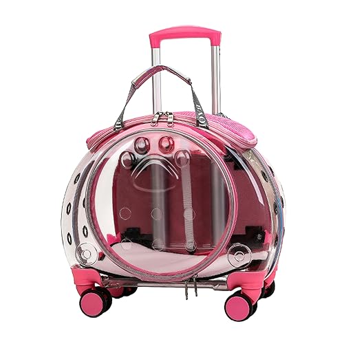 Pet Trolley Case, Cat Carrier Backpack Large with Clear Ventilation Holes, Silent Wheels, Convenient Portable Cats Dogs Backpack for Travel, Cat Within 5kg, Dog Within 4kg (Pink)