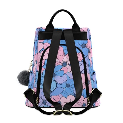 KLL Multi-small Flowers Pink Light Blue Fashion backpacks for women casual large backpack for women for Travel, Work, Everyday with Pom-pom keychain2
