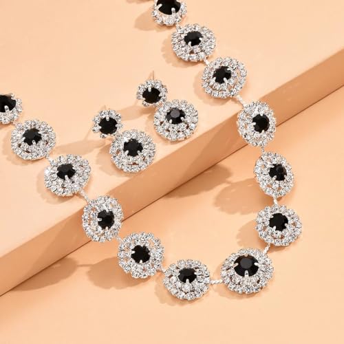 Unicra Bridal Wedding Jewelry Set Silver Rhinestone Necklace Earrings Sets Formal Costume Jewelry for Women and Brides (Black) by Unicra - Used condition - Image 8