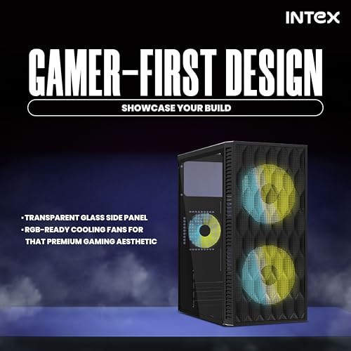 Image of Intex Bolt Computer Gaming Cabinet | Micro-ATX, Mini-ITX | 12cm LED Fans | Mesh Front Panel | Compact PC Case | Smooth Airflow | Acrylic Side Panel | 4 PCI Slots | 260mm VGA Support