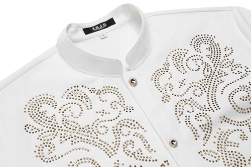 Mens African 2 Piece Set Glitter Rhinestone Traditional Suit Shiny Blingbling Sparkle Metallic Dashiki Shirt Pant Outfit4