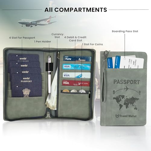Image of Storite 2Pk RFID Blocking PU Leather Travel Passport Holder,23x14x3 Cm Grey | Cover Case, Travel Wallet, Document Organiser, Removable Hand Strap, For Men & Women