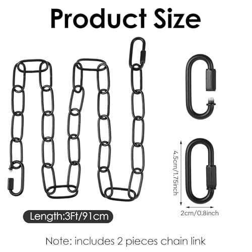 0.9m Stahlkette, Edelstahl Kette Mit 2 Sperren, Kette Schwarz, Metallkette Zum Aufhängen, Gliederkette Zum Anschluss Verschiedener Lampen, Käfigleuchten, Deckenleuchten, Kronleuchter Usw