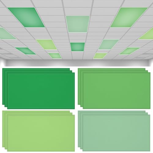 QOUBAI 12PCS Fluorescent Light Covers, 4x2 Feet Magnetic Light Cover Fluorescent Lights Shade Panel Positive Inspirational Ceiling Lights Filters for Office Classroom Home Drop Ceiling Green by QOUBAI - Used condition - US$31.15