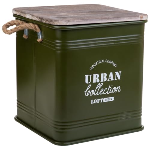 Taburete de metal tapa de madera y asas