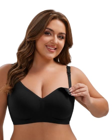 MamaEase Maternity & Nursing Bra for Woman | Lightly Padded | Seamless Wire-Free Breastfeeding Bra | Soft Padded Cups, Adjustable Band Extender, Breathable Stretchable Comfort - Black (XL)-picture-21