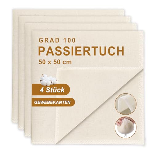 Quelcc 4 Piezas Tela Filtrante Reutilizable, 50 x 50 cm Paño para Queso, Cheese Cloth, Colador Tela para Queso Filtros de Muselina Alimentos para Colar Jugo, Queso, Té, Especias