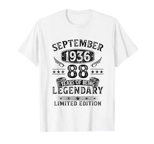 Regalo 88 Años Hombre Mujer Fabricado En Septiembre 1936 Camiseta