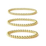 MILACOLATO Gold Bracelet for Women Dainty 18K Gold Plated Bead Bracelet Stack Set Stretchable Elastic Gold Beaded Bracelets Waterproof Golden Tennis Adjustable Bracelets Golden Jewellery Set-A