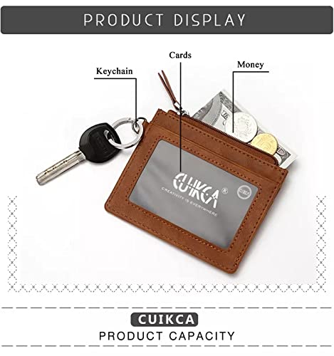 Carteira Slim com Porta, Carteira de couro, carteira fina, porta-moedas com zíper, com chaveiro (Mor