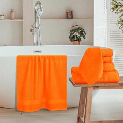 Belizzi Home 8 Piece Towel Set 100% Ring Spun Cotton, 2 Bath Towels 27x54, 2 Hand Towels 16x28 and 4 Washcloths 13x13 - Ultra Soft Highly Absorbent Machine Washable Hotel Spa Quality - Orange by Belizzi Home - Image 3