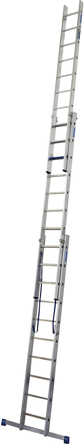 KRAUSE STABILO+S నిచ్చెన A-ఫ్రేమ్ కాన్ఫిగరేషన్‌లో పొడిగింపుతో, స్థిరత్వాన్ని చూపుతుంది.