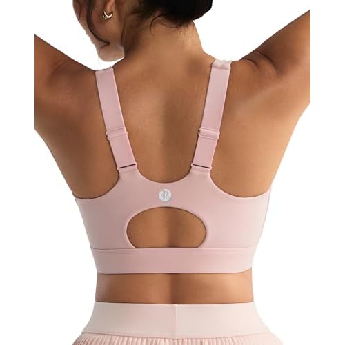 RUNNING GIRL Sports Bras for Women High Support, Adjustable Straps High Impact Molded Cup Sports Bra with Sewn in Pads Pink X-Large
