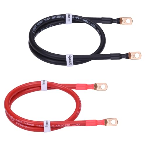 iGreely 4 AWG Battery Cable, 4 Gauge Pure Copper Welding Battery Power Wire with 5/16'' Lugs,Flexible Heavy Duty Cable for Automotive Solar Truck RV Marine(Red+Black 3FT Pair)