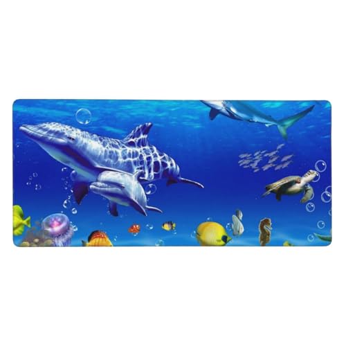 Tapis de souris grand format ordinateur 40 x 90 cm poissons coralliens