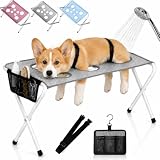 Foldable Pet Bathing Stand with Grooming Hammock, 2-in-1 Portable Dog & Cat Grooming Station with Quick-Dry Breathable Mesh Sling and Support Straps for Bathing, Nail Trimming, Brushing (Grey)