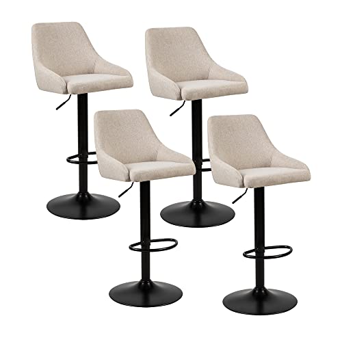 Gia Home Furniture Series Bar Height Adjustable And Swivel Metal Stool With Beige Linen Upholstered Seat, Black, Set Of 4 #TOP17