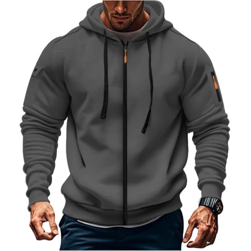 Image of Mens Hoodie Long Sleeve Pullover Zipped with Drawstring Hood and Pocket Cuffed Shirts Hoody Fleece Slim Fit Casual Winter Oversized Hooded Sweatshirts Jacket Streetwear