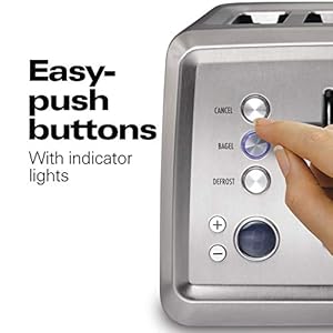 Hamilton Beach 4 Slice Toaster with Extra Wide Slots Bagel Setting Toast Boost Slide Out Crumb Tray Auto Shutoff Cancel Button Digital with Defrost Function Stainless Steel 24796