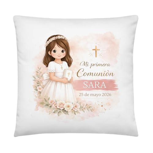 Imagen de Kembilove® Cojín Primera Comunión Niña Personalizado con Nombre y Fecha