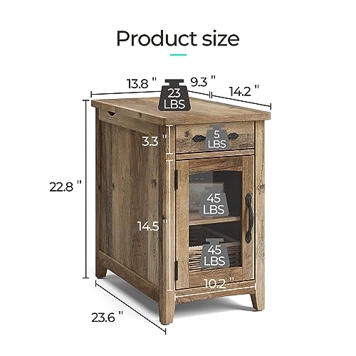 Linsy Home End Table With Charging Station, Side Table For Bedroom With Drawer And Detachable Holder, Storage Shelf With Glass Door, Extra Storage & Display Space, Small Nightstand For Living Room #TOP3