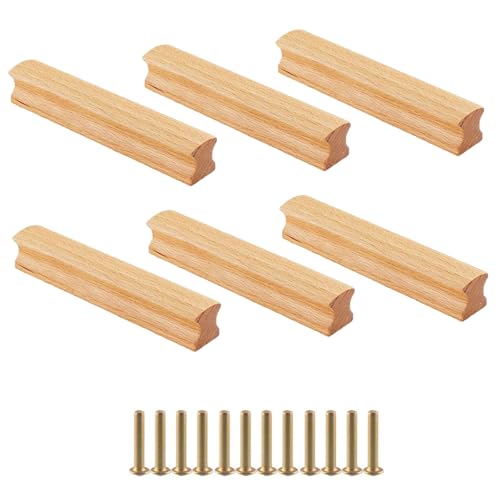 CAAGGMM Tirador Madera, 6 Piezas Tiradores de Madera para Armario con 12 Tornillos, Tiradores para Cajones, Distancia Entre Agujeros 96 mm, para Cómodas, Aparadores
