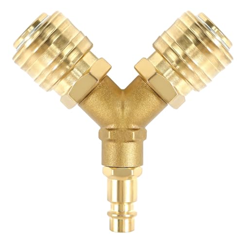 Druckluftverteiler Druckluftweiche Druckluft Verteiler NW 7.2 1/4 AG Druckluftweiche mit Zwei Kupplungen Druckluftkupplung 2-Fach Luftweiche Y Verteiler Luftschlauch Schnellkuppler Verteiler