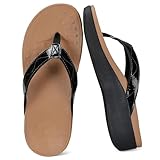 Tmaza Women Arch Support Platform Flip Flops Resilient Cushioned Footbed Summer Walking Beach Thong Sandals Light Black 7.5
