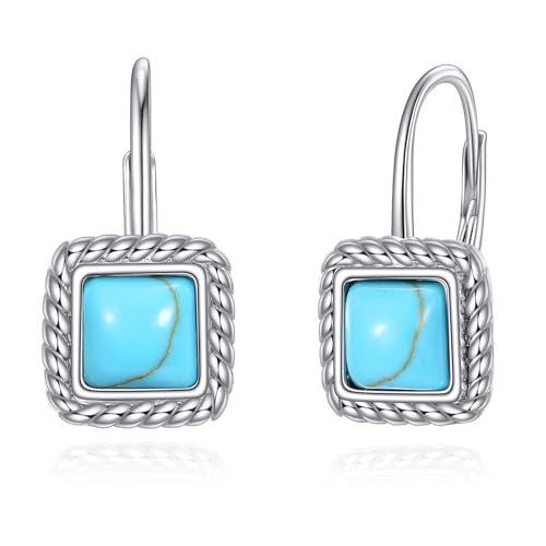 SHEISRS Turquoise Earrings 925 Sterling Silver Leverback Western Earrings for Women Turquoise Jewelry
