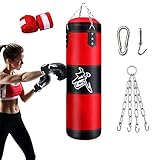 Saco de Boxeo Adulto Niños, Punching Bag Set Sin Relleno con Cadena de Acero, Gancho de Extensión, Hebilla de Seguridad y Vendas, Profesional MMA Muay Thai Saco Pesado Boxeo Fitness Entrenamiento