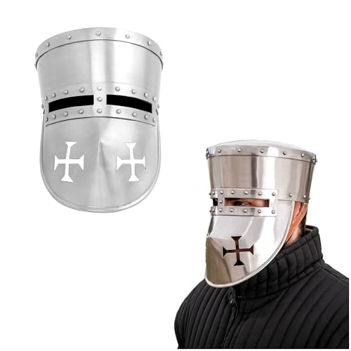 Lord of Battles 12th Century Templar Crusader Helmet - 16 Gauge Steel Medieval Knight Helmet for Reenactment, LARP & Costume, Display Use