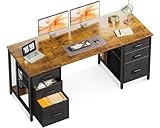 AODK パソコンデスク ゲーミングデスク 引き出し6杯付き 幅160cm 机 pcデスク 背面隠し収納スペース付き デスク 省スペース 在宅ワーク ゲーム 両袖机 書斎机 組立簡単 ビンテージ