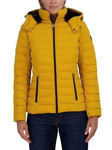 Nautica Women's Stretch Puffer Jacket With Faux Fur Lined Hood