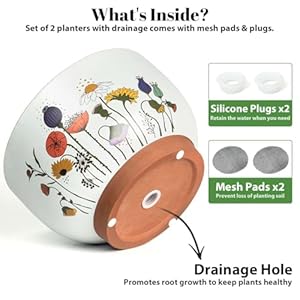 YBX 8 Inch & 6 Inch Terracotta Pots, Plant Pots Indoor, Flower Pots for Indoor Plants with Drainage, Planters with Floral Accent for Indoor Plants (French Country) YBX 8 Inch 6 Inch Terracotta Pots Plant Pots Indoor Flower Pots for Indoor Plants with Drainage Planters with Floral Accent for Indoor Plants French Country