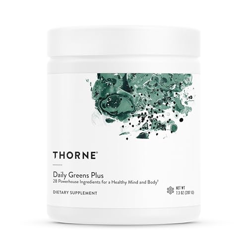 Image of THORNE - Daily Greens Plus - Comprehensive Greens Powder with Matcha, Spirulina, Moringa and Adaptogen, Mushroom and Antioxidant Blends - Refreshing, Mint Flavor 7.3 Oz - 30 Servings