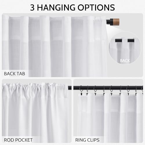 Image of Nanspring Extra Long Linen Curtains 120 Inch for Living Room Snow White