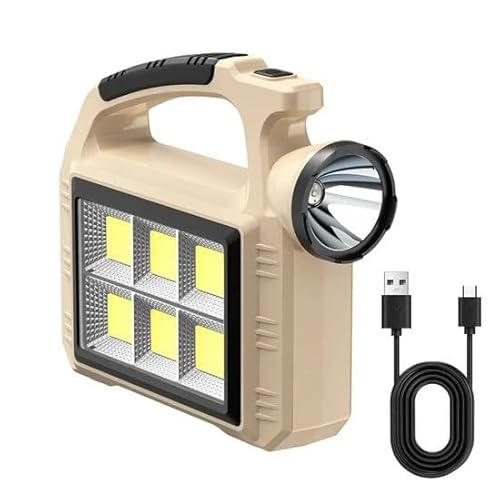 AMPLIN Rechargeable Solar Lantern, USB Charging - Portable LED/COB Flashlight for Camping and Outdoor Activities, Solar Spotlight with COB Work Light, Perfect for Camping, Emergency and Hiking