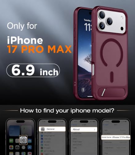 Image of Elzzi Translucent Matte Kickstand Case for iPhone 17 Pro Max, Built-in Adjustable Stand, Translucent Matte Magnetic Mag-Safe Shockproof Phone Cover (Cherry - Kickstand)
