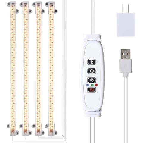 RWNTAO LED Plant Grow lamp, 3000K Full Spectrum Growing Light Strips for Indoor Small Plants with 3/9/12H Timer & 10 Dimmable Levels, LED Growth Light for Green House Hydroponics Succulent 2 Pack Cover