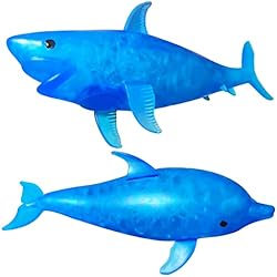 Squishy Shark Stress Ball Dolphin Squeeze Ball (2 Pack) Stretchy Water Beads Stress Relief Sensory Fidget Toys - Animal Squish Stress Balls for Kids and Adults, Ideal for Anxiety Relief, Calm, Focus