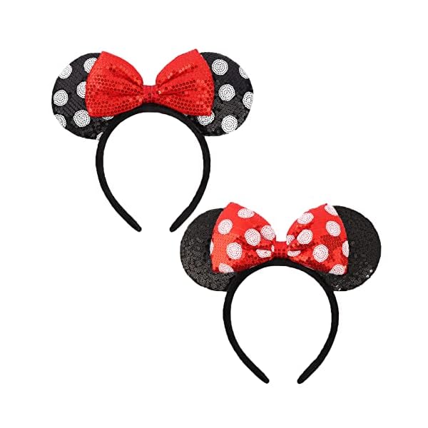 Etluk mouse ears headbands, 2 pcs bow headband, classic shiny bow cute headbands for women, girls
