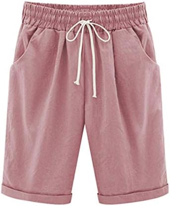 Vcansion Women's Casual Elastic Waist Curling Knee Length Bermuda Shorts with Drawstring Pink Asian 4XL/US 12-14