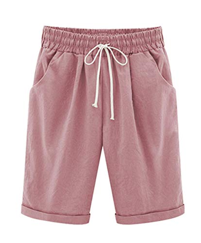 Vcansion Women's Loose Elastic-Waisted Plus Size Bermuda Drawstring Casual Shorts Pink Asian 6Xl/Us 16-18 #TOP5