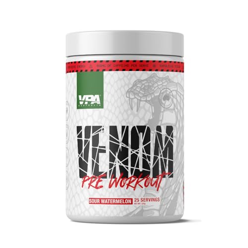 VPA Australia VENOM - Watermelon High Stim Pre-Workout Powder High Caffeine Pre Workout for Energy, Focus & Endurance Enhanced with Creatine, Beta-Alanine, Ashwagandha 325g (25 Serves)