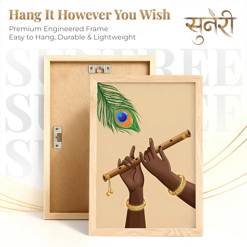 Image of Suneree Krishna Flute Hands Charan Feet Wall Art Painting | Set of 2 Framed Paintings | Spiritual Decor for Living Room Mandir Pooja Room Bedroom | (ART 6, 13x19 INCHES)