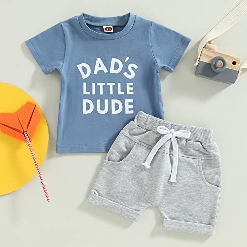 Baby Boy Fathers Day Outfit Toddler Daddy Dad Mamas Matching Summer Clothes Letters Short Sleeve T-shirt Shorts Set (B6 DAD Blue, 3-6 Months)