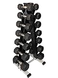 Ader 5, 10, 15, 25, 35, 45, 55 Pound Octagon Rubber Dumbbell Set 7 Pairs Rack and 4' Rubber Mat, Great Set