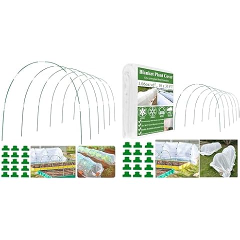 WYRJXYB Plant Covers Freeze Protection Kit-10x 33FT Frost Cloth with 12 Sets Garden Hoops & 48Clips-Frost Blankets Plant Cover for Outdoor Plants Winter Raised Bed Frost Sun Protection Cover