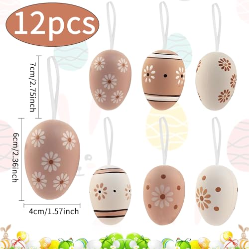 Zkaoai Ostereier zum Aufhängen, 12 Stück Osterdeko mit Tollen Ostereier Deko mit Schnur zum Aufhängen Draussen, Plastik Ostereier Easter Ostern Deko Eier Osterdekoration Innen Outdoor Osteranhänger