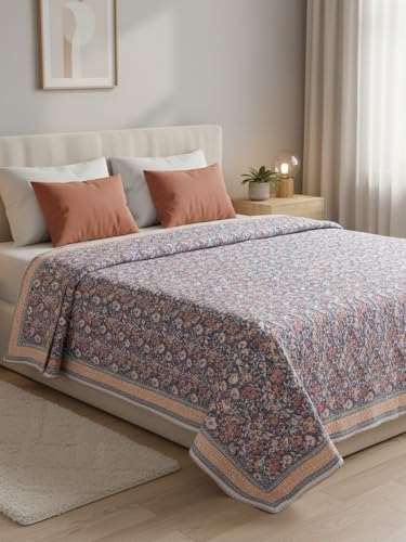 Image of Zuhur Jaipuri Double Bed Comforter | 100% Cotton Reversible AC Comforter Blanket Quilt Razai | Winter Summer All Season Dohar | Skin-Friendly Bedding | Handblock Printed Gift for Home Decor